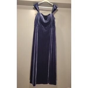 Jenny Yoo Issa Velvet Off Shoulder Column Gown Thigh Slit, Women's Size 19, Blue
